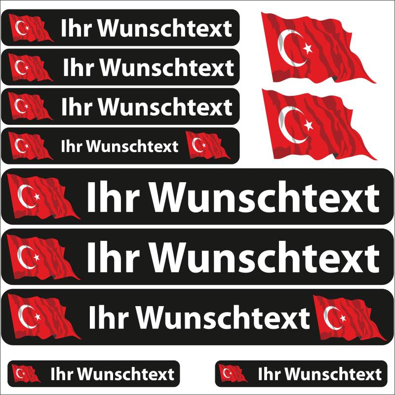 INDIGOS UG Fahrrad Aufkleber Türkei - 13 Fahnenaufkleber wehend - Sticker selbst gestalten - Fahrrad - Auto - Motorrad - Namensaufkleber wasserfest personalisiert - Wunschtext - Flaggen der Welt von INDIGOS UG