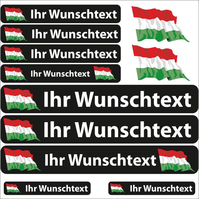INDIGOS UG Fahrrad Aufkleber Ungarn - 13 Fahnenaufkleber wehend - Sticker selbst gestalten - Fahrrad - Auto - Motorrad - Namensaufkleber wasserfest personalisiert - Wunschtext - Flaggen der Welt von INDIGOS UG