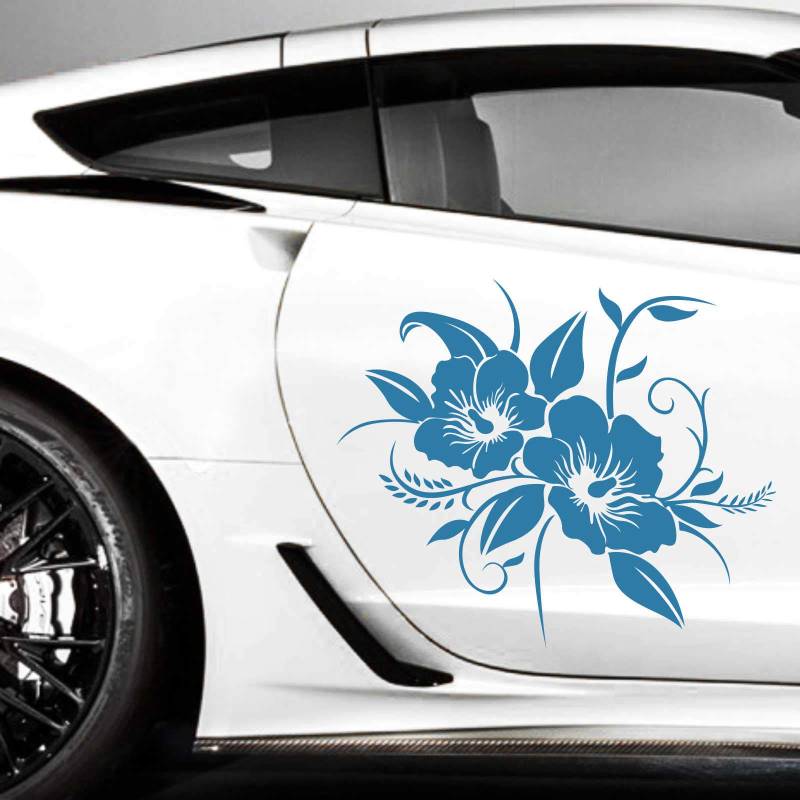 INDIGOS UG Aufkleber - 2er Set Autoaufkleber Hibiskusblüten je 50cm x 60cm hellblau - Tuning Carystyling Heckscheibe Auto von INDIGOS UG