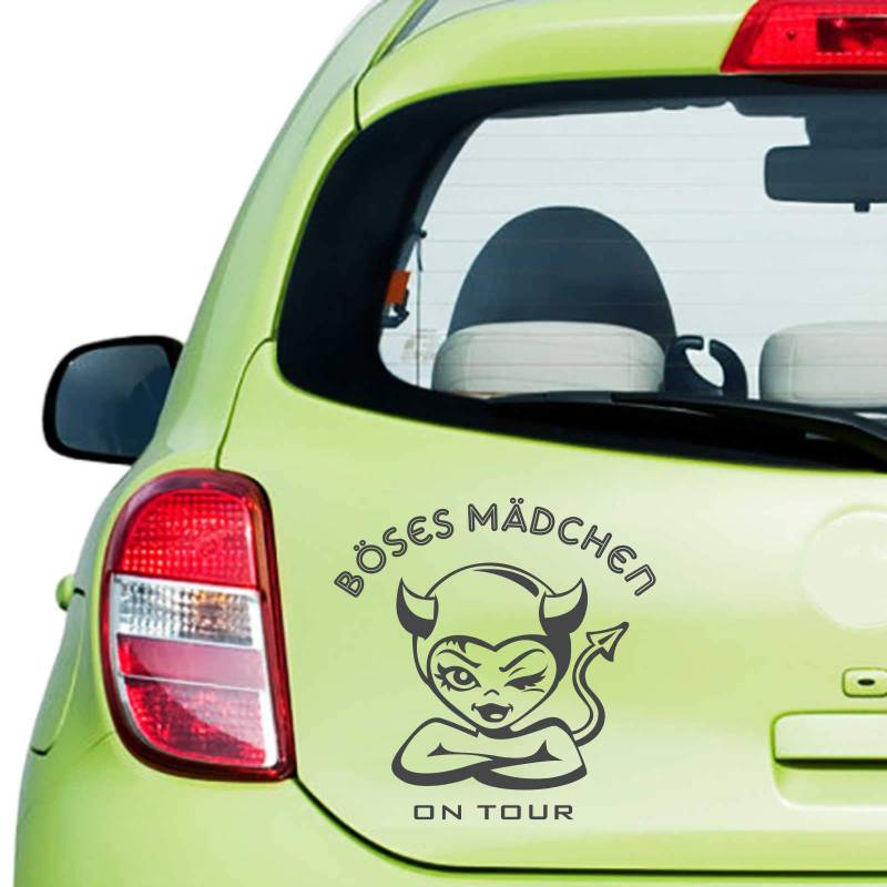INDIGOS UG Auto Aufkleber Böses Mädchen 60cm x 60cm Graphit metallic - Heckscheibe - Autoaufkleber selbstklebend - UV- & waschanlagen beständig - Tuning - Spoiler - Sticker von INDIGOS UG