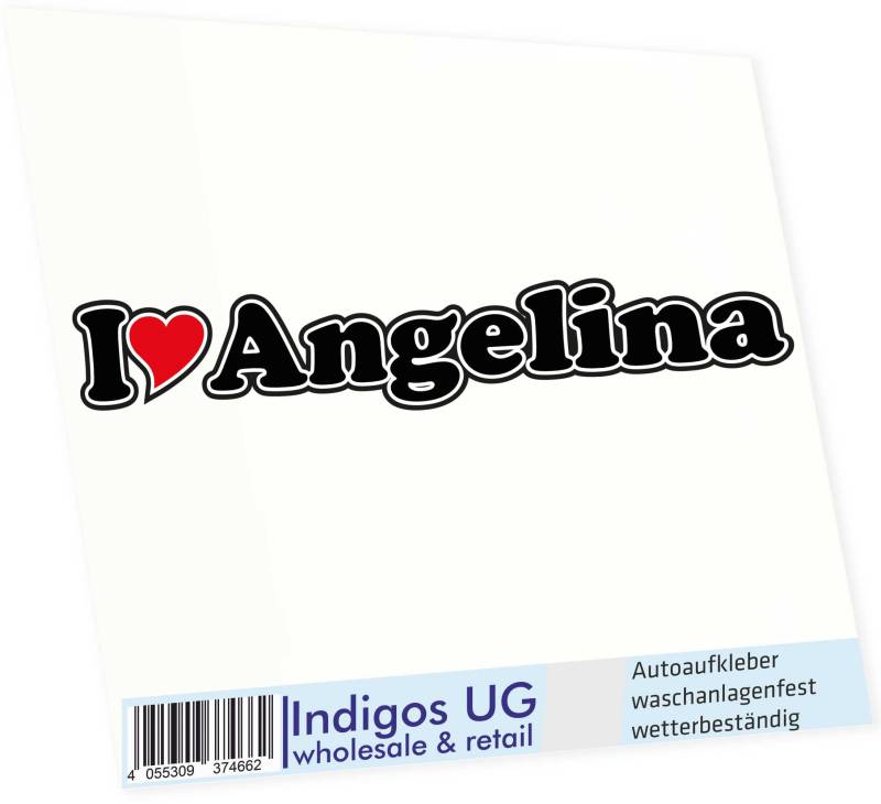 INDIGOS UG Auto Aufkleber I Love Angelina 15 cm - Autoaufkleber - KFZ Sticker selbstklebend - für Motorrad, Fenster oder Heckscheibe - wetterfest & UV-beständig Sticker mit Namen von Mann Frau Kind von INDIGOS UG