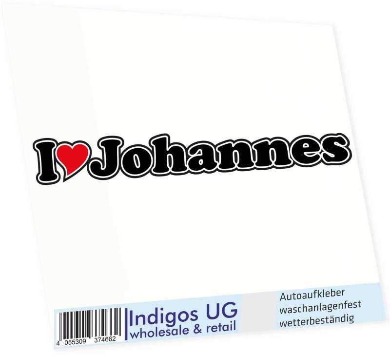 INDIGOS UG Auto Aufkleber I Love Johannes 15 cm - Autoaufkleber - KFZ Sticker selbstklebend - für Motorrad, Fenster oder Heckscheibe - wetterfest & UV-beständig Sticker mit Namen von Mann Frau Kind von INDIGOS UG