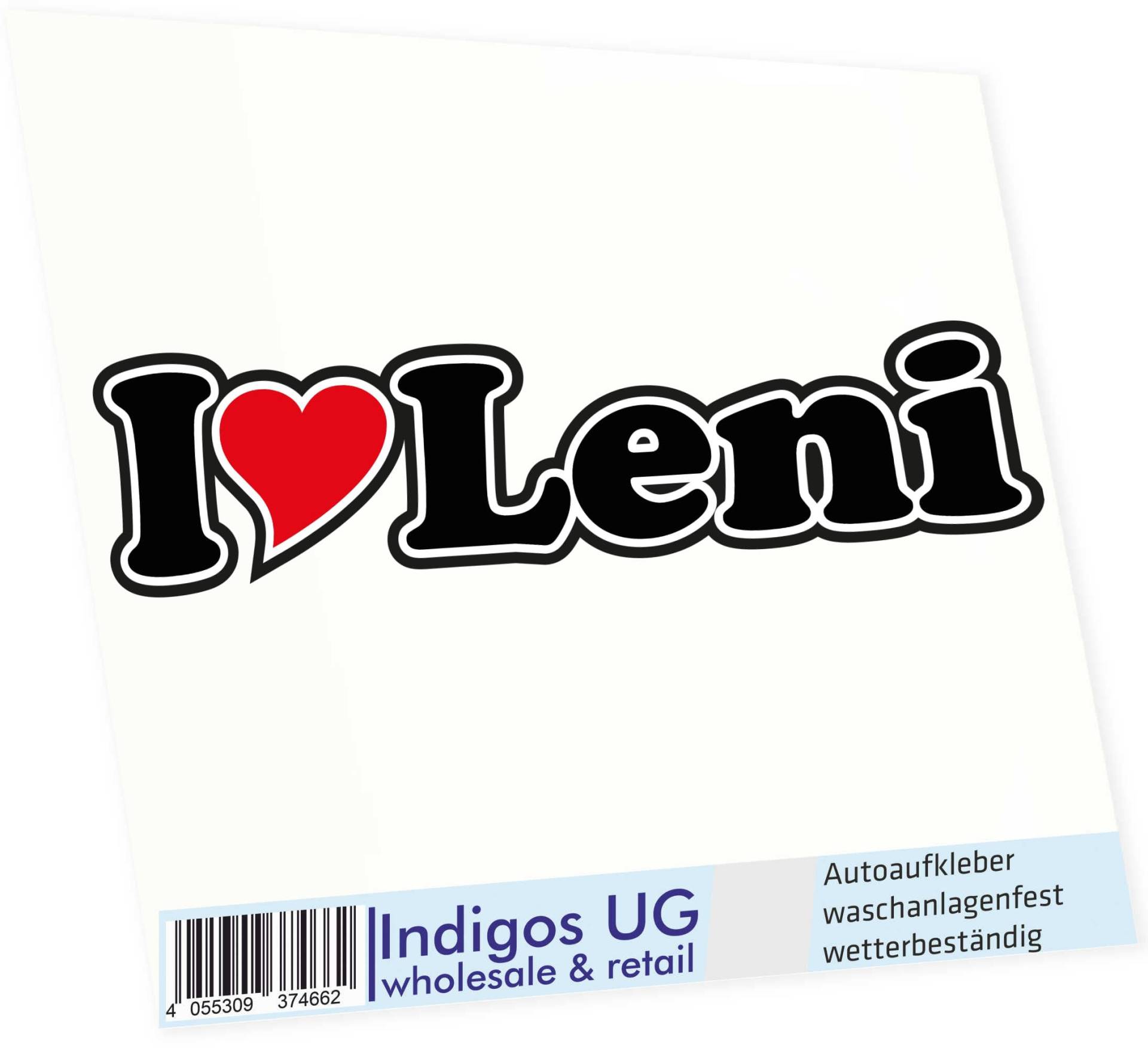INDIGOS UG Auto Aufkleber I Love Leni 15 cm - Autoaufkleber - KFZ Sticker selbstklebend - für Motorrad, Fenster oder Heckscheibe - wetterfest & UV-beständig Sticker mit Namen von Mann Frau Kind INDIGOS UG Auto Aufkleber I Love Leni 15 cm - Autoaufkleber - KFZ Sticker selbstklebend - für Motorrad, Fenster oder Heckscheibe - wetterfest & UV-beständig Sticker mit Namen von Mann Frau Kind von INDIGOS UG