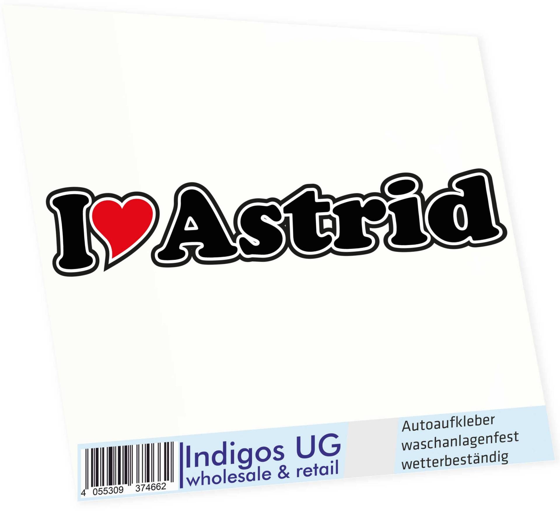 INDIGOS UG Auto Aufkleber I Love Astrid 15 cm - Autoaufkleber - KFZ Sticker selbstklebend - für Motorrad, Fenster oder Heckscheibe - wetterfest & UV-beständig Sticker mit Namen von Mann Frau Kind INDIGOS UG Auto Aufkleber I Love Astrid 15 cm - Autoaufkleber - KFZ Sticker selbstklebend - für Motorrad, Fenster oder Heckscheibe - wetterfest & UV-beständig Sticker mit Namen von Mann Frau Kind von INDIGOS UG