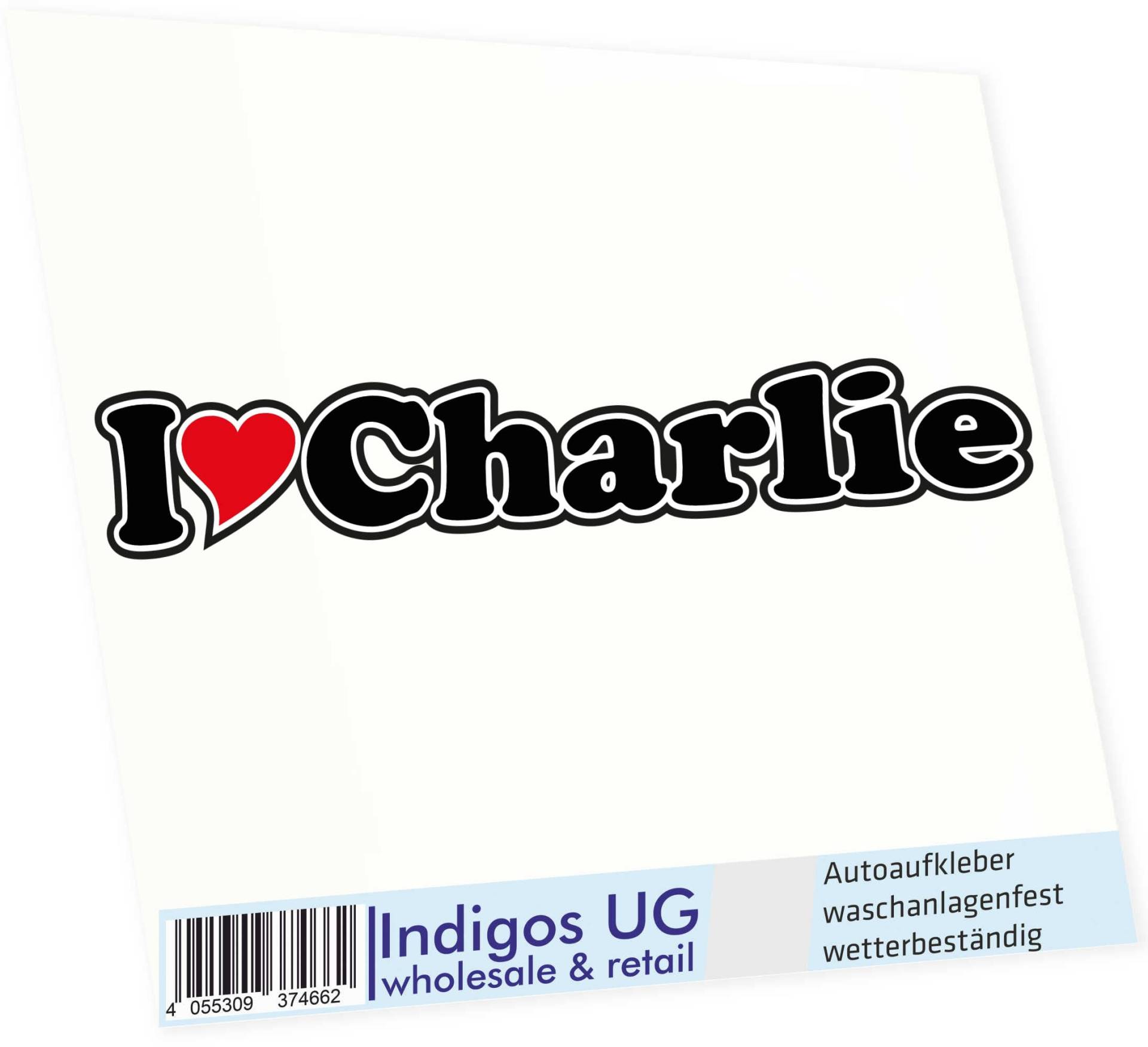 INDIGOS UG Auto Aufkleber I Love Charlie 15 cm - Autoaufkleber - KFZ Sticker selbstklebend - für Motorrad, Fenster oder Heckscheibe - wetterfest & UV-beständig Sticker mit Namen von Mann Frau Kind INDIGOS UG Auto Aufkleber I Love Charlie 15 cm - Autoaufkleber - KFZ Sticker selbstklebend - für Motorrad, Fenster oder Heckscheibe - wetterfest & UV-beständig Sticker mit Namen von Mann Frau Kind von INDIGOS UG