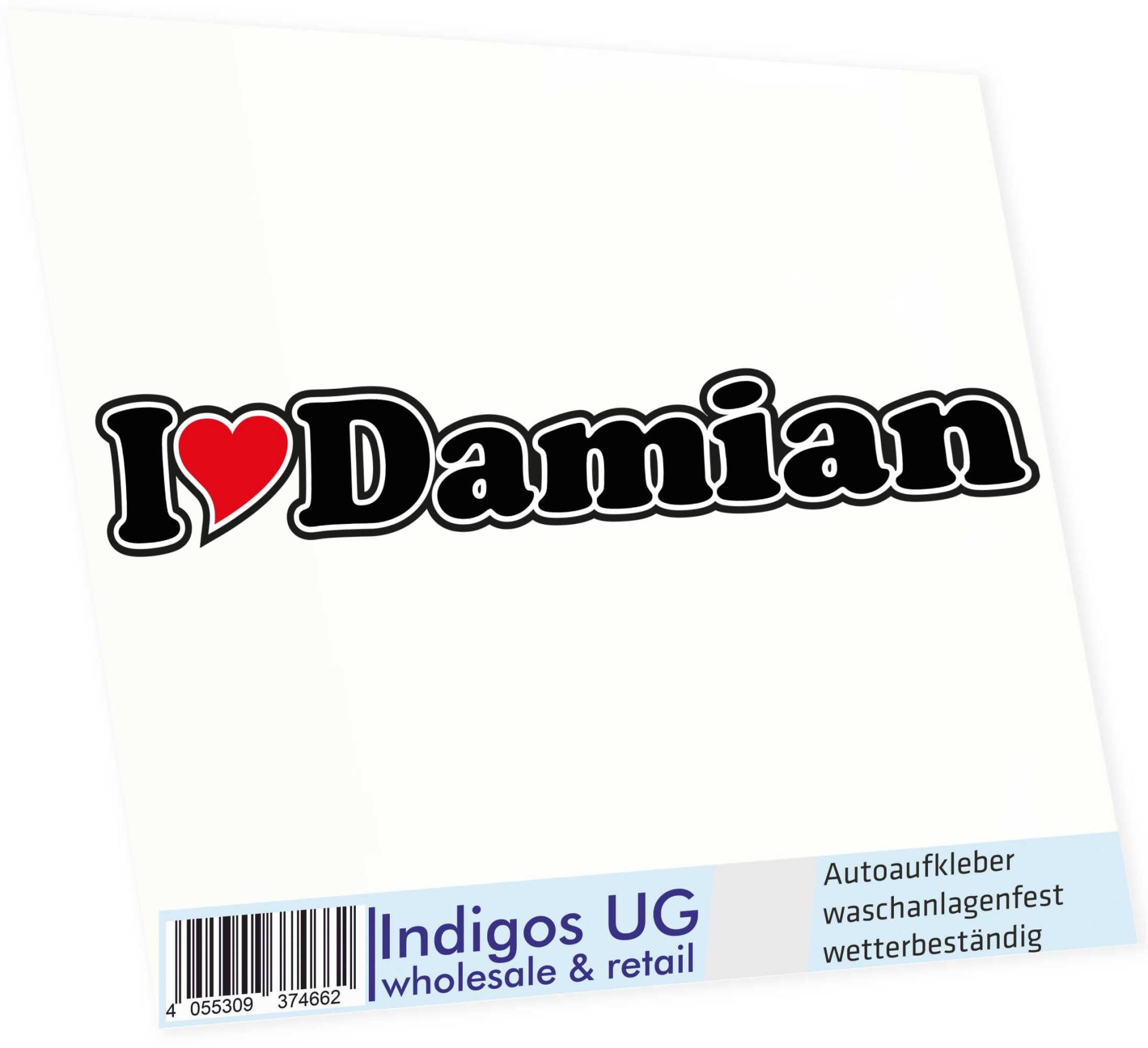 INDIGOS UG Auto Aufkleber I Love Damian 15 cm - Autoaufkleber - KFZ Sticker selbstklebend - für Motorrad, Fenster oder Heckscheibe - wetterfest & UV-beständig Sticker mit Namen von Mann Frau Kind INDIGOS UG Auto Aufkleber I Love Damian 15 cm - Autoaufkleber - KFZ Sticker selbstklebend - für Motorrad, Fenster oder Heckscheibe - wetterfest & UV-beständig Sticker mit Namen von Mann Frau Kind von INDIGOS UG