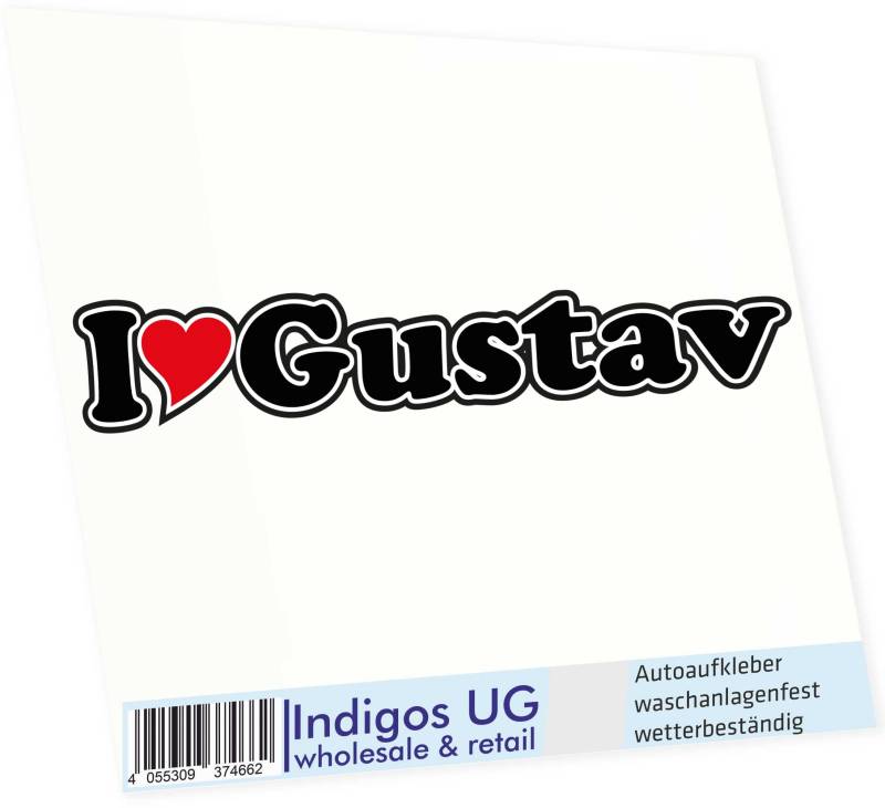 INDIGOS UG Auto Aufkleber I Love Gustav 15 cm - Autoaufkleber - KFZ Sticker selbstklebend - für Motorrad, Fenster oder Heckscheibe - wetterfest & UV-beständig Sticker mit Namen von Mann Frau Kind von INDIGOS UG