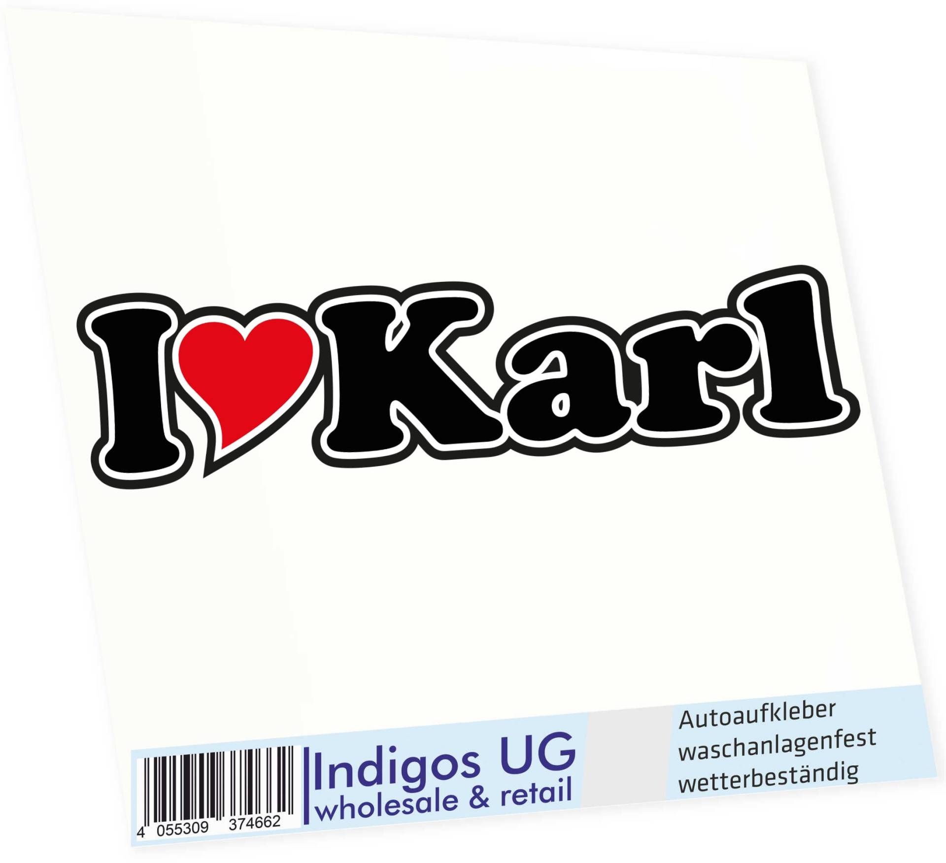 INDIGOS UG Auto Aufkleber I Love Karl 15 cm - Autoaufkleber - KFZ Sticker selbstklebend - für Motorrad, Fenster oder Heckscheibe - wetterfest & UV-beständig Sticker mit Namen von Mann Frau Kind INDIGOS UG Auto Aufkleber I Love Karl 15 cm - Autoaufkleber - KFZ Sticker selbstklebend - für Motorrad, Fenster oder Heckscheibe - wetterfest & UV-beständig Sticker mit Namen von Mann Frau Kind von INDIGOS UG