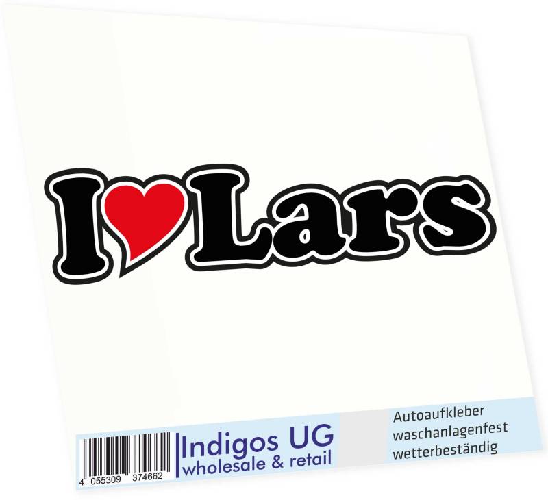 INDIGOS UG Auto Aufkleber I Love Lars 15 cm - Autoaufkleber - KFZ Sticker selbstklebend - für Motorrad, Fenster oder Heckscheibe - wetterfest & UV-beständig Sticker mit Namen von Mann Frau Kind von INDIGOS UG