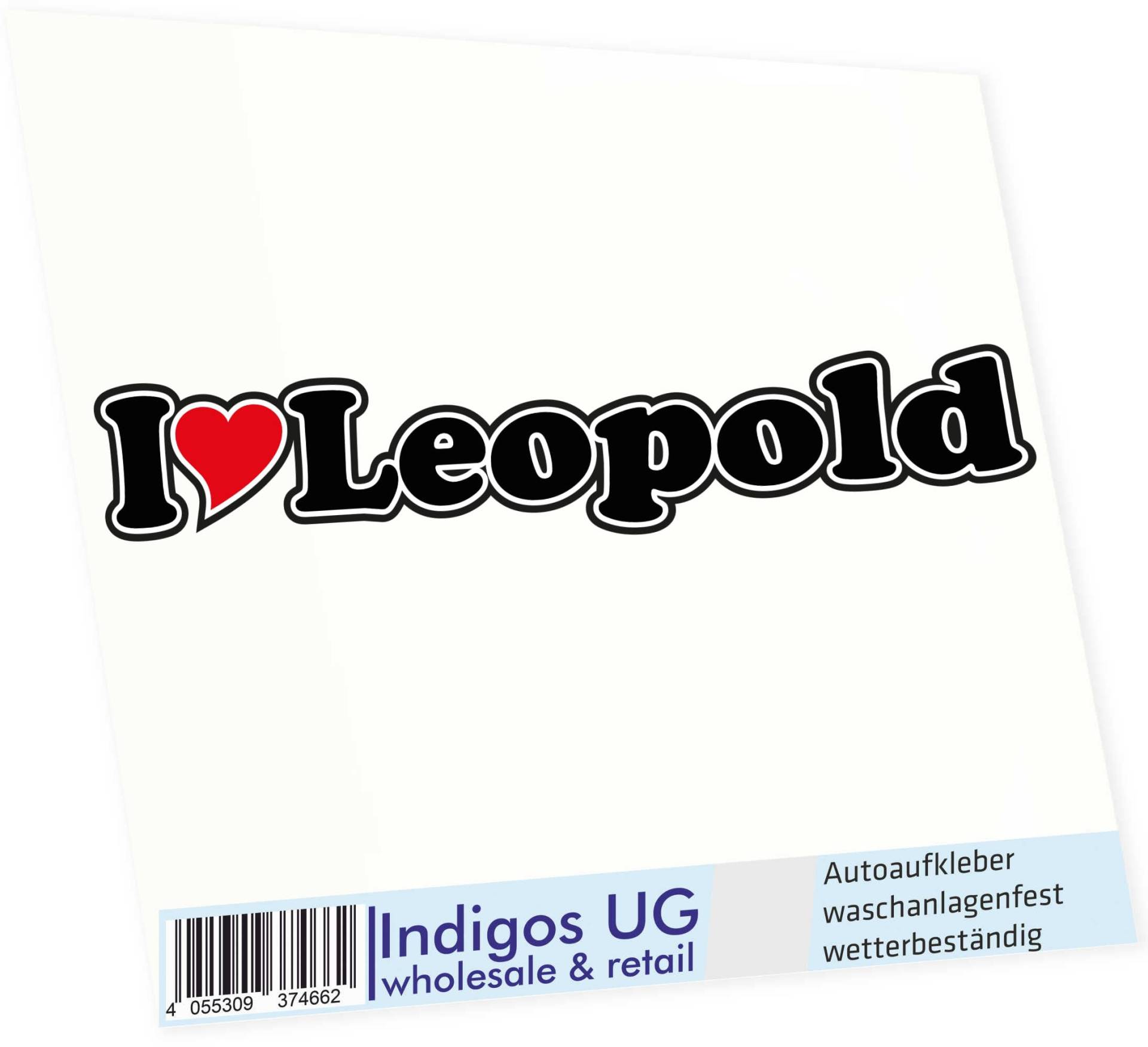 INDIGOS UG Auto Aufkleber I Love Leopold 15 cm - Autoaufkleber - KFZ Sticker selbstklebend - für Motorrad, Fenster oder Heckscheibe - wetterfest & UV-beständig Sticker mit Namen von Mann Frau Kind INDIGOS UG Auto Aufkleber I Love Leopold 15 cm - Autoaufkleber - KFZ Sticker selbstklebend - für Motorrad, Fenster oder Heckscheibe - wetterfest & UV-beständig Sticker mit Namen von Mann Frau Kind von INDIGOS UG