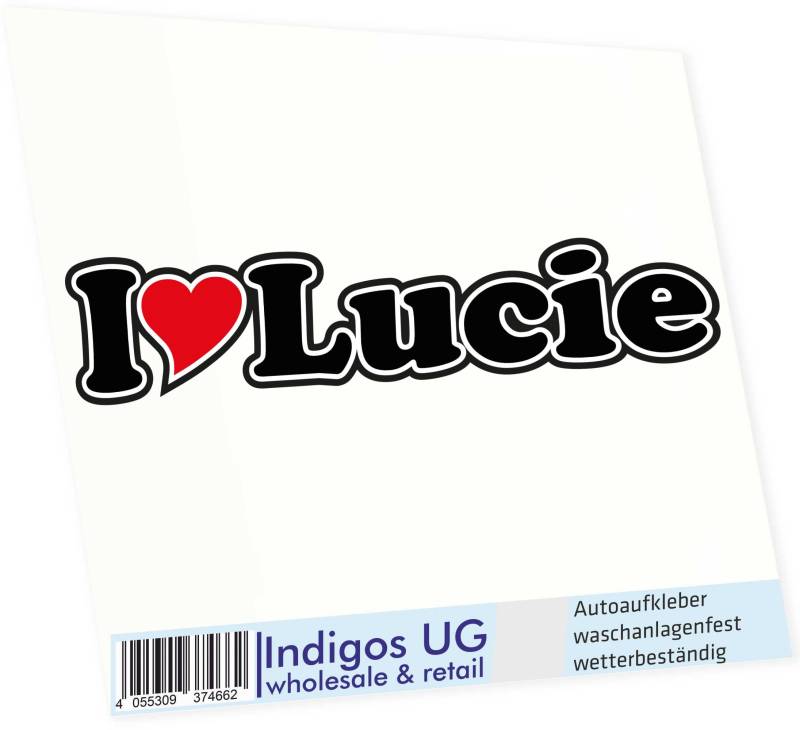INDIGOS UG Auto Aufkleber I Love Lucie 15 cm - Autoaufkleber - KFZ Sticker selbstklebend - für Motorrad, Fenster oder Heckscheibe - wetterfest & UV-beständig Sticker mit Namen von Mann Frau Kind von INDIGOS UG