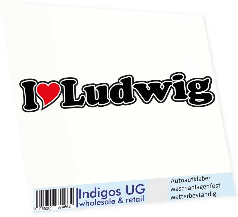 INDIGOS UG Auto Aufkleber I Love Ludwig 15 cm - Autoaufkleber - KFZ Sticker selbstklebend - für Motorrad, Fenster oder Heckscheibe - wetterfest & UV-beständig Sticker mit Namen von Mann Frau Kind von INDIGOS UG
