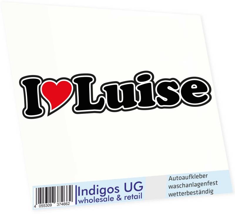 INDIGOS UG Auto Aufkleber I Love Luise 15 cm - Autoaufkleber - KFZ Sticker selbstklebend - für Motorrad, Fenster oder Heckscheibe - wetterfest & UV-beständig Sticker mit Namen von Mann Frau Kind von INDIGOS UG