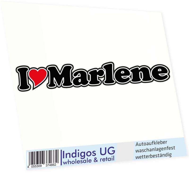 INDIGOS UG Auto Aufkleber I Love Marlene 15 cm - Autoaufkleber - KFZ Sticker selbstklebend - für Motorrad, Fenster oder Heckscheibe - wetterfest & UV-beständig Sticker mit Namen von Mann Frau Kind von INDIGOS UG
