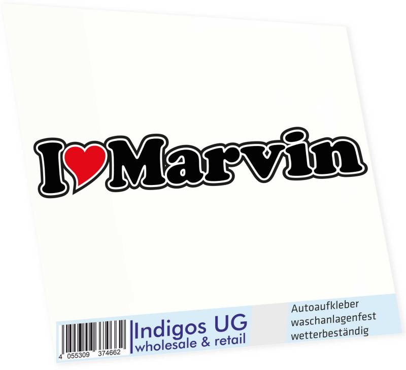 INDIGOS UG Auto Aufkleber I Love Marvin 15 cm - Autoaufkleber - KFZ Sticker selbstklebend - für Motorrad, Fenster oder Heckscheibe - wetterfest & UV-beständig Sticker mit Namen von Mann Frau Kind von INDIGOS UG