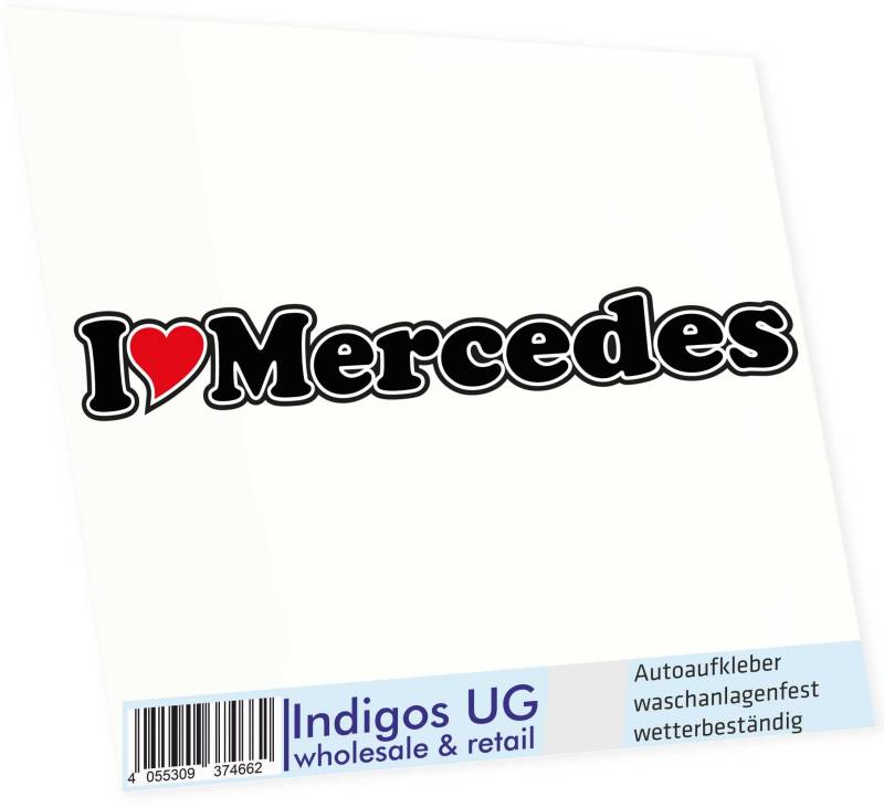 INDIGOS UG Auto Aufkleber I Love Mercedes 15 cm - Autoaufkleber - KFZ Sticker selbstklebend - für Motorrad, Fenster oder Heckscheibe - wetterfest & UV-beständig Sticker mit Namen von Mann Frau Kind von INDIGOS UG