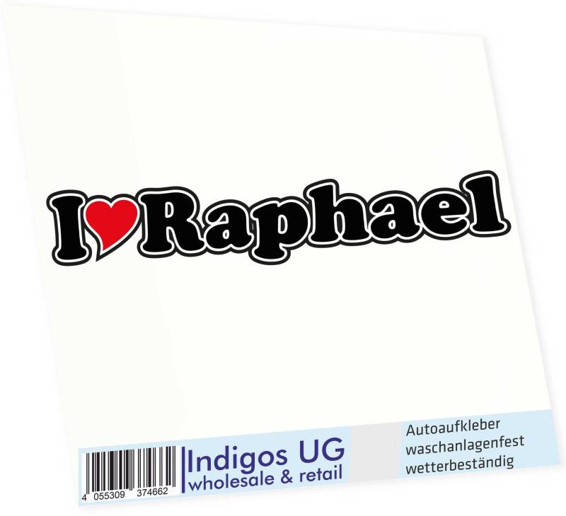 INDIGOS UG Auto Aufkleber I Love Raphael 15 cm - Autoaufkleber - KFZ Sticker selbstklebend - für Motorrad, Fenster oder Heckscheibe - wetterfest & UV-beständig Sticker mit Namen von Mann Frau Kind von INDIGOS UG