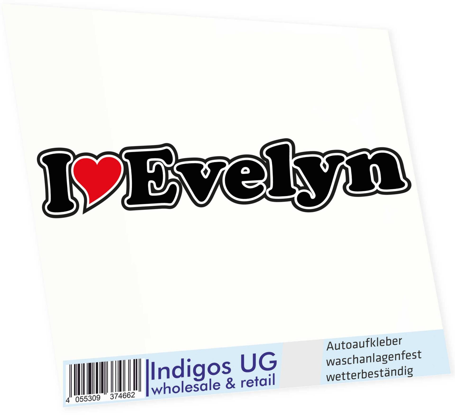 INDIGOS UG Auto Aufkleber I Love Evelyn 15 cm - Autoaufkleber - KFZ Sticker selbstklebend - für Motorrad, Fenster oder Heckscheibe - wetterfest & UV-beständig Sticker mit Namen von Mann Frau Kind INDIGOS UG Auto Aufkleber I Love Evelyn 15 cm - Autoaufkleber - KFZ Sticker selbstklebend - für Motorrad, Fenster oder Heckscheibe - wetterfest & UV-beständig Sticker mit Namen von Mann Frau Kind von INDIGOS UG