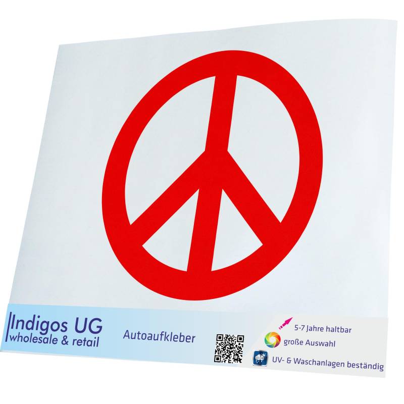 INDIGOS UG Auto Aufkleber Auto - 110x110 mm - Peace - rot - konturgeschnittener Autoaufkleber ohne Hintergrund - Selbstklebender Sticker für Auto, Fenster, Bus oder LKW - UV-beständig & wetterfest von INDIGOS UG