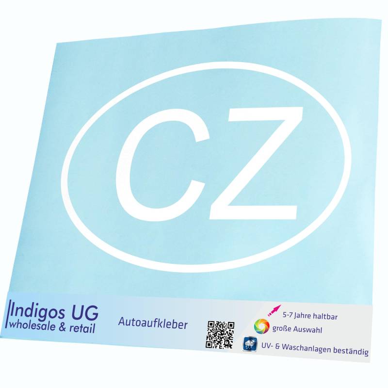 INDIGOS UG Auto Aufkleber Auto - 110x70 mm - Tschechien CZ - weiß - Selbstklebender Sticker für Auto, Fenster, Bus oder LKW - UV-beständig & wetterfest von INDIGOS UG