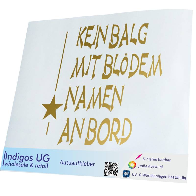 INDIGOS UG Auto Aufkleber Auto - 120x110 mm - Kein Balg an Bord - Gold - Selbstklebender Sticker für Auto, Fenster, Bus oder LKW von INDIGOS UG