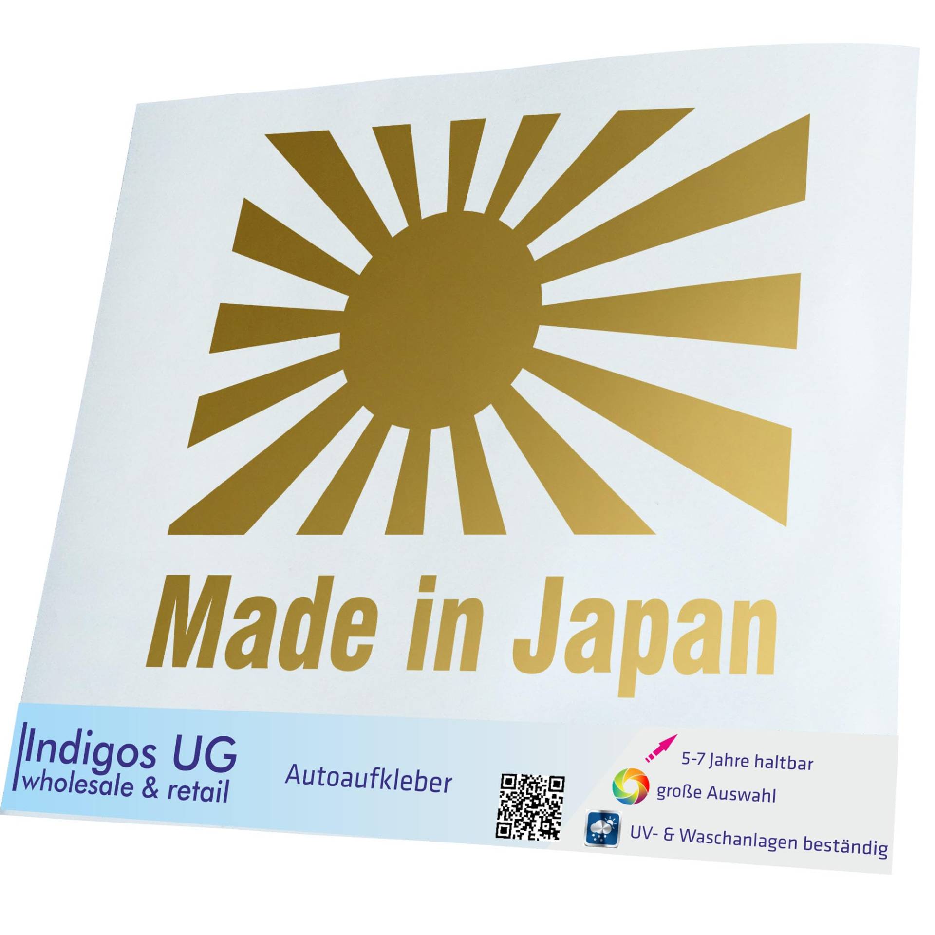 INDIGOS UG Aufkleber - Autoaufkleber - JDM - Die Cut - Auto - 130x110 mm - Made in Japan Flagge - Gold - Heckscheibe - Heckscheibenaufkleber - Sticker - Tuning von INDIGOS UG