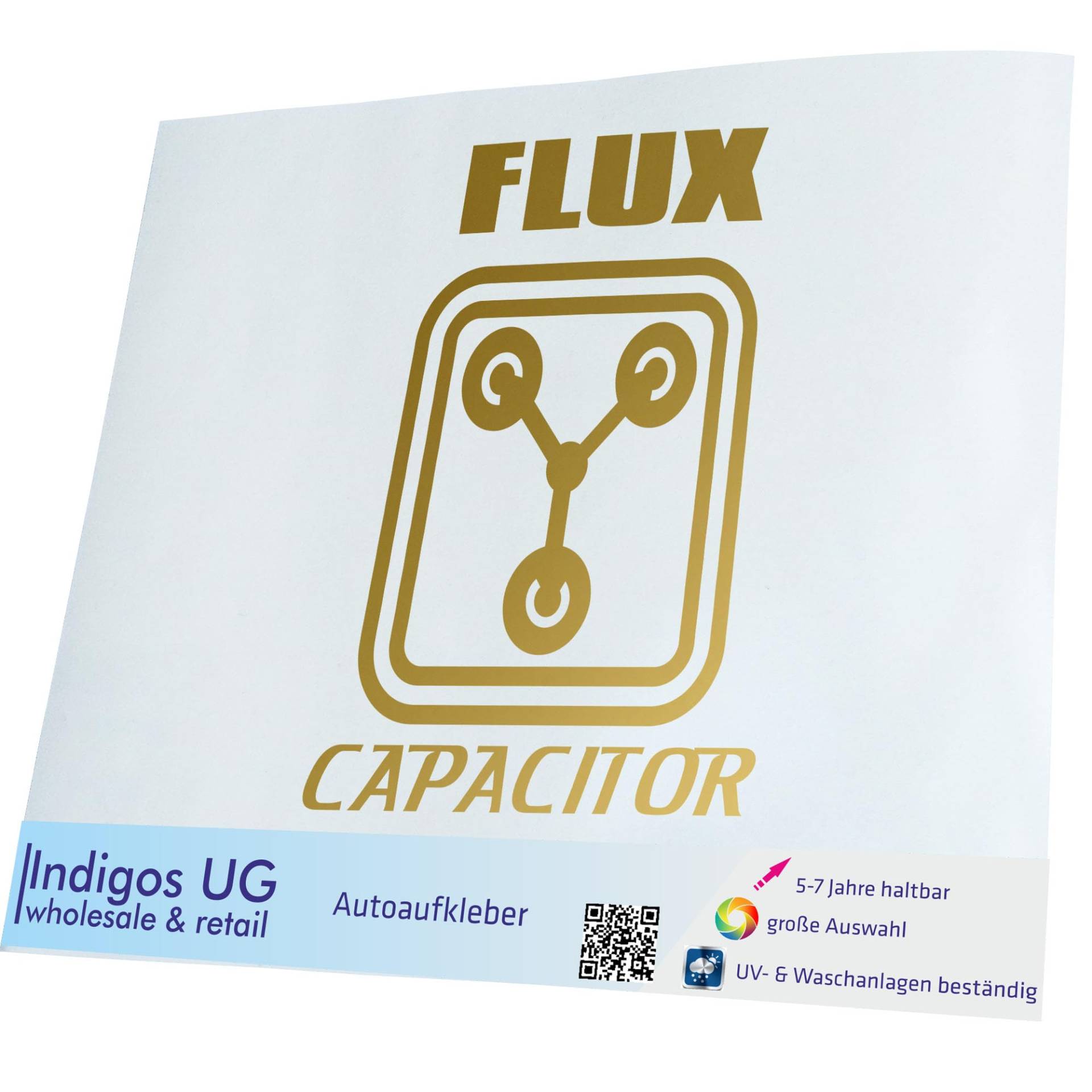 INDIGOS UG Aufkleber - Autoaufkleber - JDM - Die Cut - Auto - 200x141 mm - Flux Capacitor - Gold - Heckscheibe - Heckscheibenaufkleber - Sticker - Tuning von INDIGOS UG