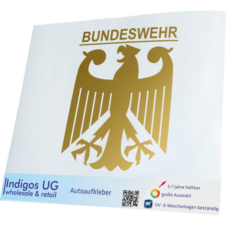INDIGOS UG Auto Aufkleber Auto - 200x167 mm - Bundeswehr mit Adler - Gold - Selbstklebender Sticker für Auto, Fenster, Bus oder LKW von INDIGOS UG