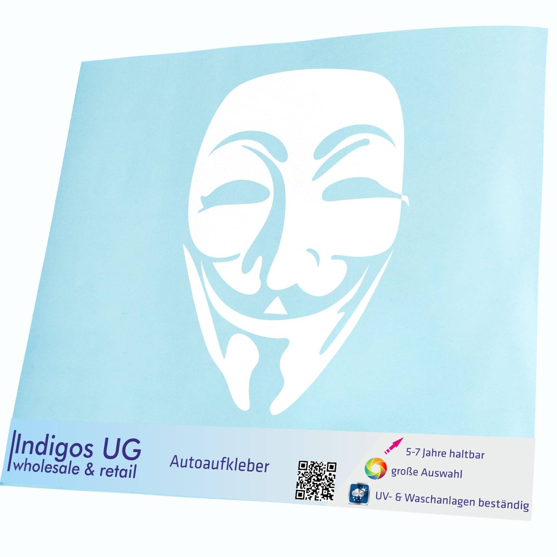 INDIGOS UG Auto Aufkleber Auto - 200x267 mm - Anonymous Maske - weiß - Selbstklebender Sticker für Auto, Fenster, Bus oder LKW INDIGOS UG Auto Aufkleber Auto - 200x267 mm - Anonymous Maske - weiß - Selbstklebender Sticker für Auto, Fenster, Bus oder LKW von INDIGOS UG