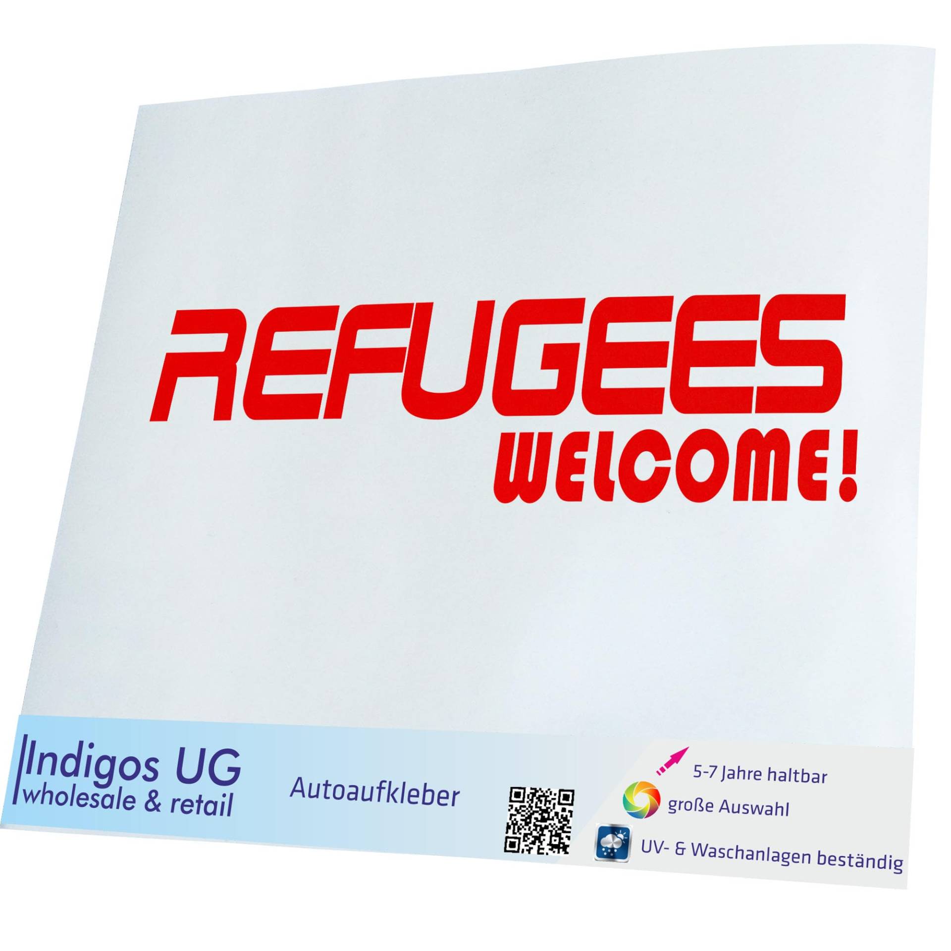 INDIGOS UG Aufkleber - Autoaufkleber - JDM - Die Cut - Auto - 200x50 mm - Refugees Welcome - rot - Heckscheibe - Heckscheibenaufkleber - Sticker - Tuning von INDIGOS UG