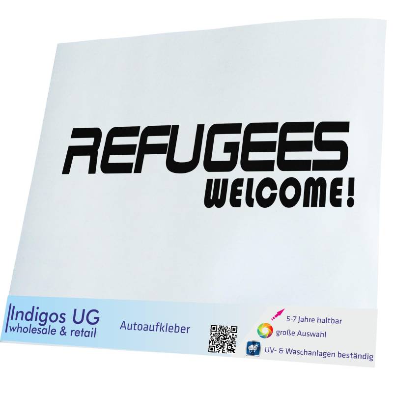 INDIGOS UG Auto Aufkleber Refugees Welcome - schwarz 200x50 mm - Selbstklebender Sticker für Auto, Fenster, Bus oder LKW - Tuning von INDIGOS UG