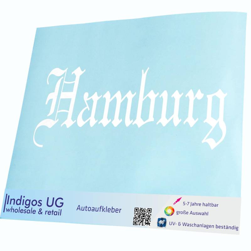 INDIGOS UG Auto Aufkleber Auto - 200x80 mm - Stadt Hamburg - weiß - Selbstklebender Sticker für Auto, Fenster, Bus oder LKW - UV-beständig & wetterfest von INDIGOS UG