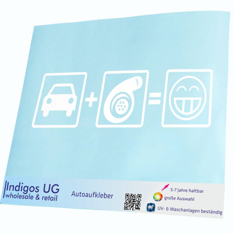 INDIGOS UG Auto Aufkleber Auto - 210x60 mm - Turbo Boost - weiß - Selbstklebender Sticker für Auto, Fenster, Bus oder LKW - UV-beständig & wetterfest von INDIGOS UG
