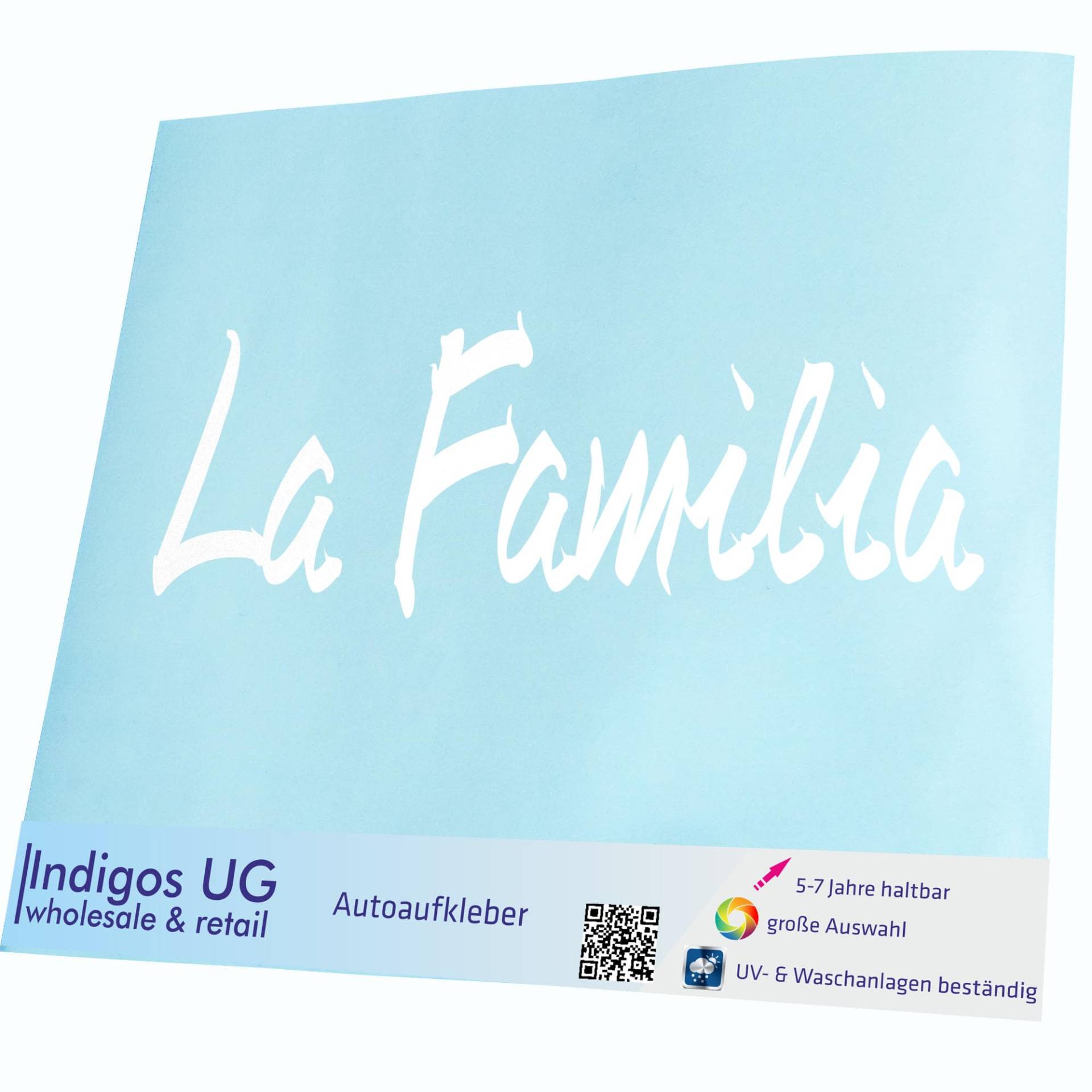 INDIGOS UG Auto Aufkleber Auto - 210x70 mm - La Familia - weiß - Selbstklebender Sticker für Auto, Fenster, Bus oder LKW - UV-beständig & wetterfest INDIGOS UG Auto Aufkleber Auto - 210x70 mm - La Familia - weiß - Selbstklebender Sticker für Auto, Fenster, Bus oder LKW - UV-beständig & wetterfest von INDIGOS UG