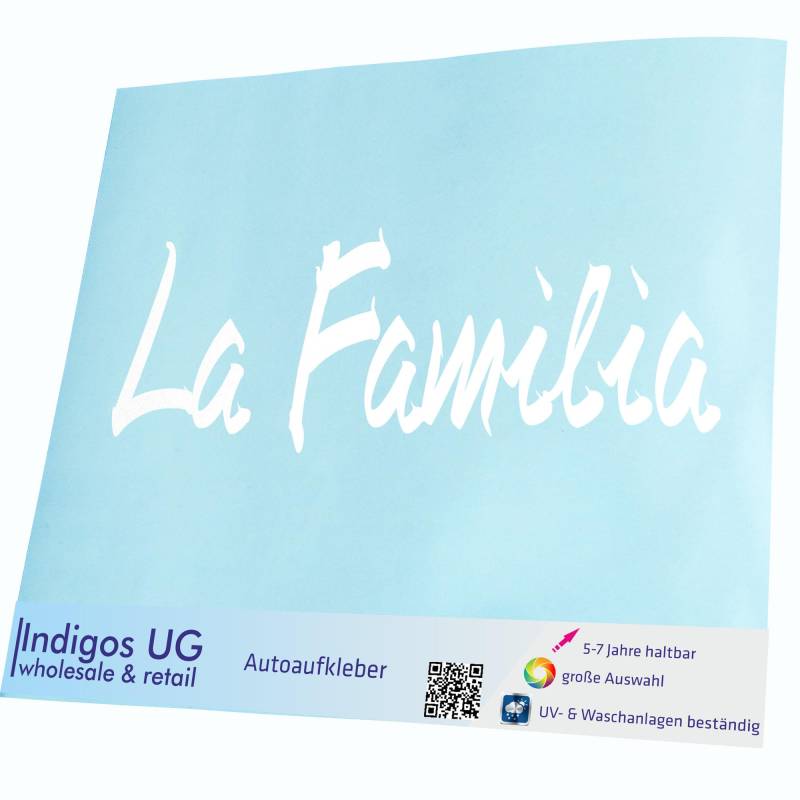 INDIGOS UG Auto Aufkleber Auto - 210x70 mm - La Familia - weiß - Selbstklebender Sticker für Auto, Fenster, Bus oder LKW - UV-beständig & wetterfest von INDIGOS UG