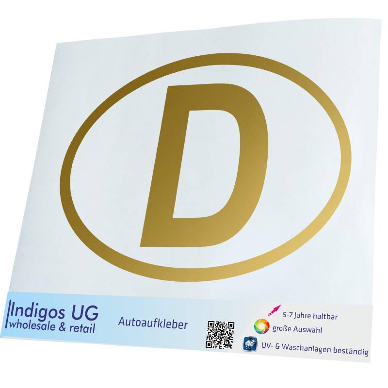 INDIGOS UG Auto Aufkleber Auto - 300x206 mm - Deutschland D - Gold - Selbstklebender Sticker für Auto, Fenster, Bus oder LKW - UV-beständig & wetterfest von INDIGOS UG