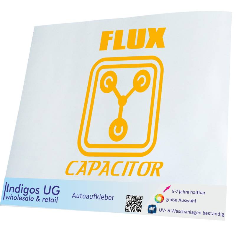 INDIGOS UG Auto Aufkleber Auto - 300x212 mm - Flux Capacitor - gelb - Selbstklebender Sticker für Auto, Fenster, Bus oder LKW von INDIGOS UG