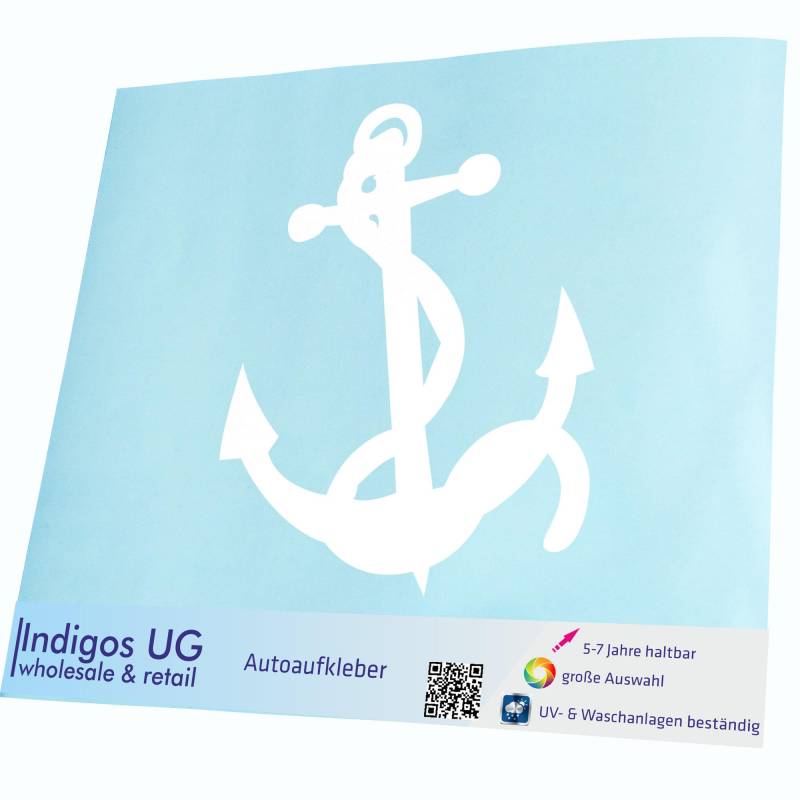 INDIGOS UG Auto Aufkleber Auto - 300x250 mm - Anker - weiß - konturgeschnittener Autoaufkleber ohne Hintergrund - Selbstklebender Sticker für Auto, Fenster, Bus oder LKW - UV-beständig & wetterfest von INDIGOS UG