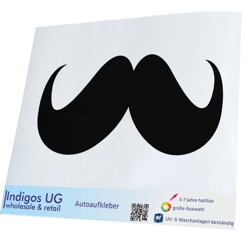 INDIGOS UG Auto Aufkleber Auto - 400x190 mm - Moustache - Bart - schwarz - Selbstklebender Sticker für Auto, Fenster, Bus oder LKW von INDIGOS UG