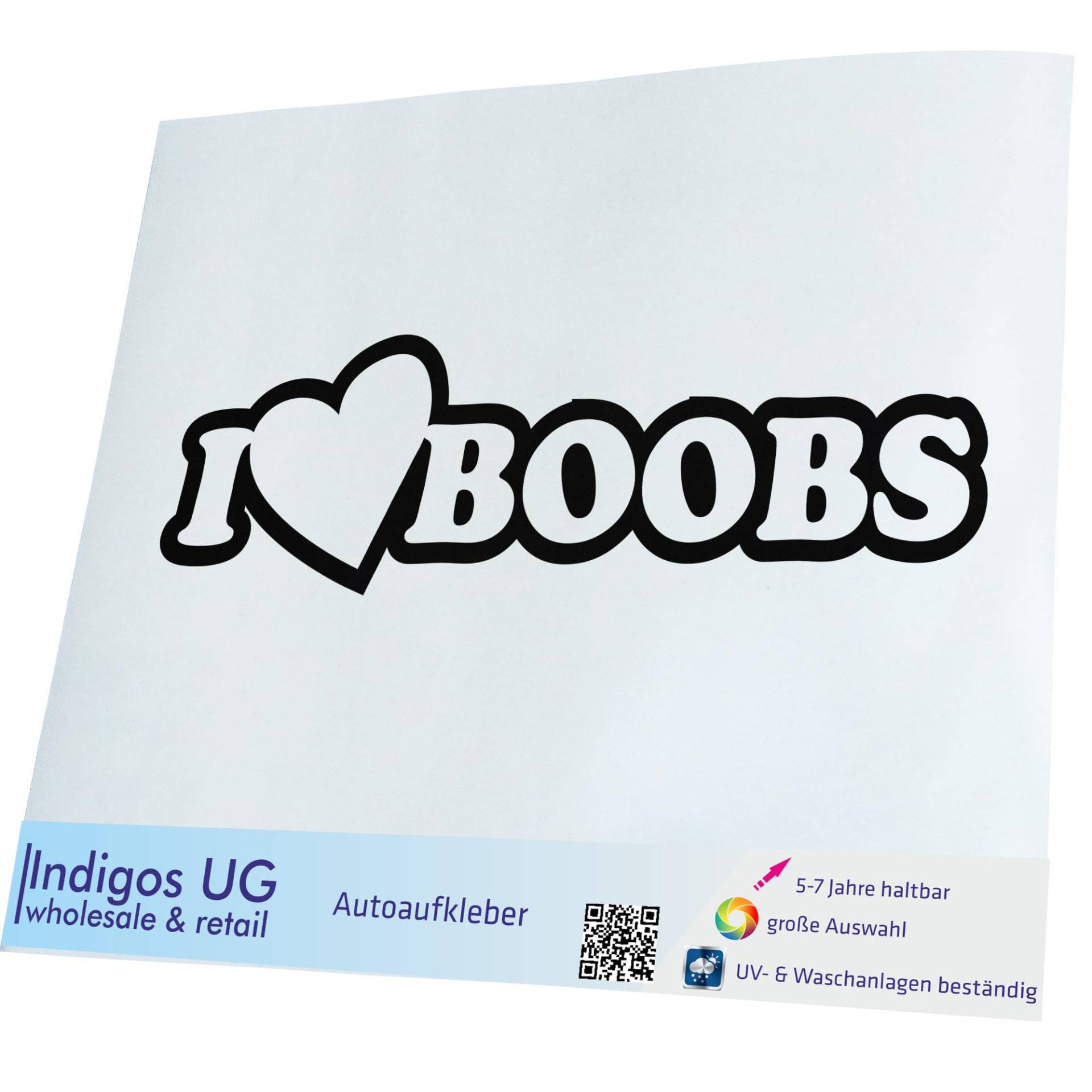 INDIGOS UG Aufkleber - Autoaufkleber - JDM - Die Cut - Auto - 210x60 mm - I Love Boobs - schwarz - Heckscheibe - Heckscheibenaufkleber - Sticker - Tuning von INDIGOS UG