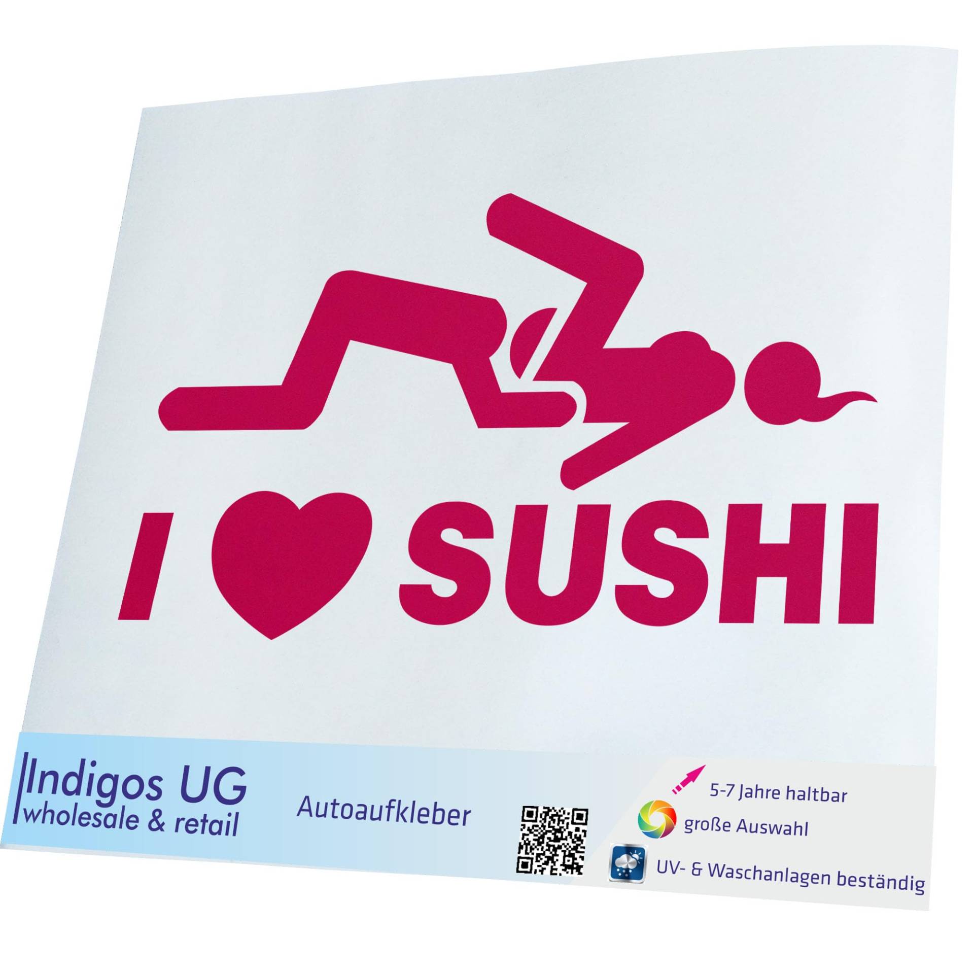 INDIGOS UG Aufkleber - Autoaufkleber - JDM - Die Cut - Auto - 190x100 mm - I Love Sushi - pink - Heckscheibe - Heckscheibenaufkleber - Sticker - Tuning von INDIGOS UG