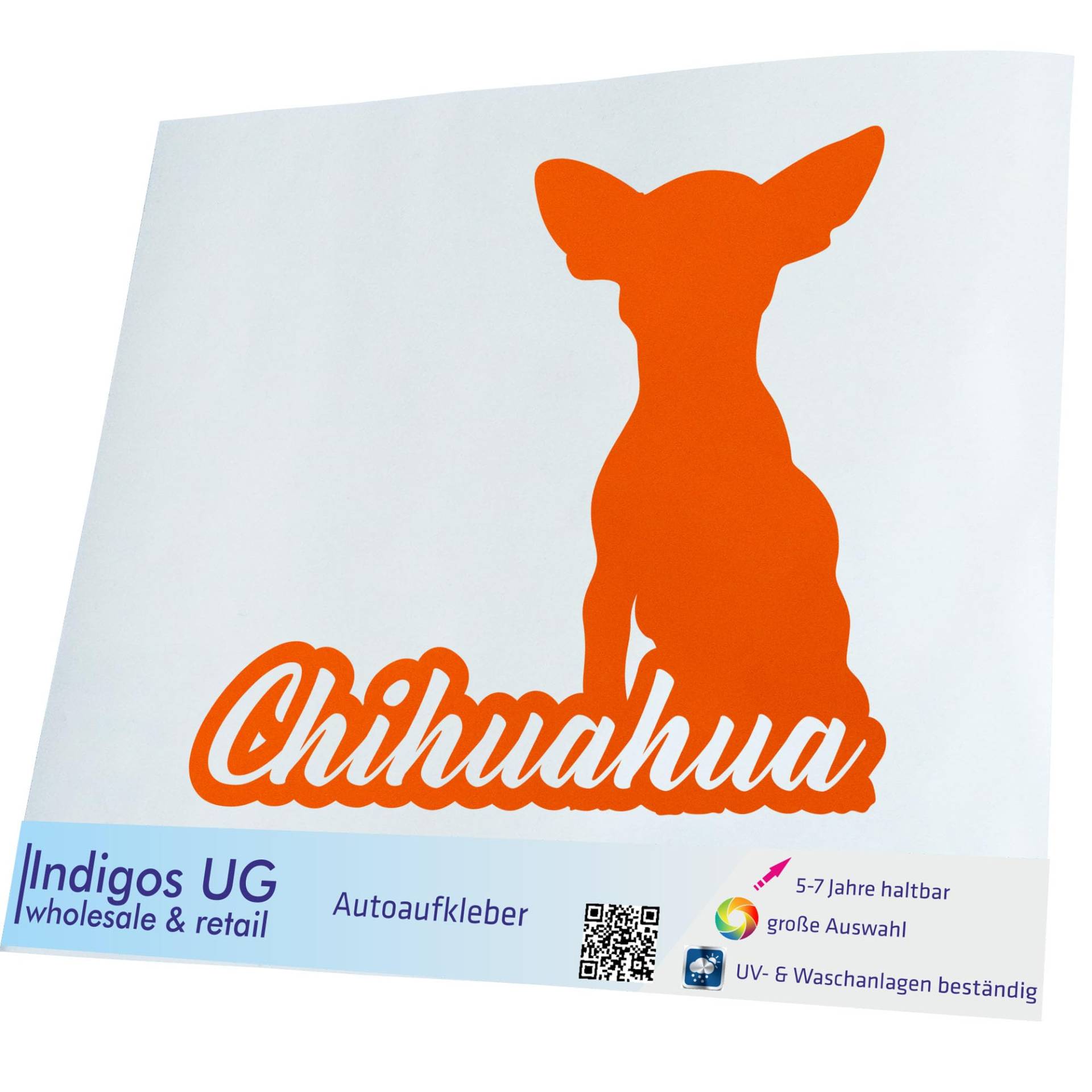 INDIGOS UG Auto Aufkleber Chihuahua mit Name Techichi - 200x181mm orange - Selbstklebender Sticker für Auto, Fenster, Bus oder LKW - Tuning INDIGOS UG Auto Aufkleber Chihuahua mit Name Techichi - 200x181mm orange - Selbstklebender Sticker für Auto, Fenster, Bus oder LKW - Tuning von INDIGOS UG
