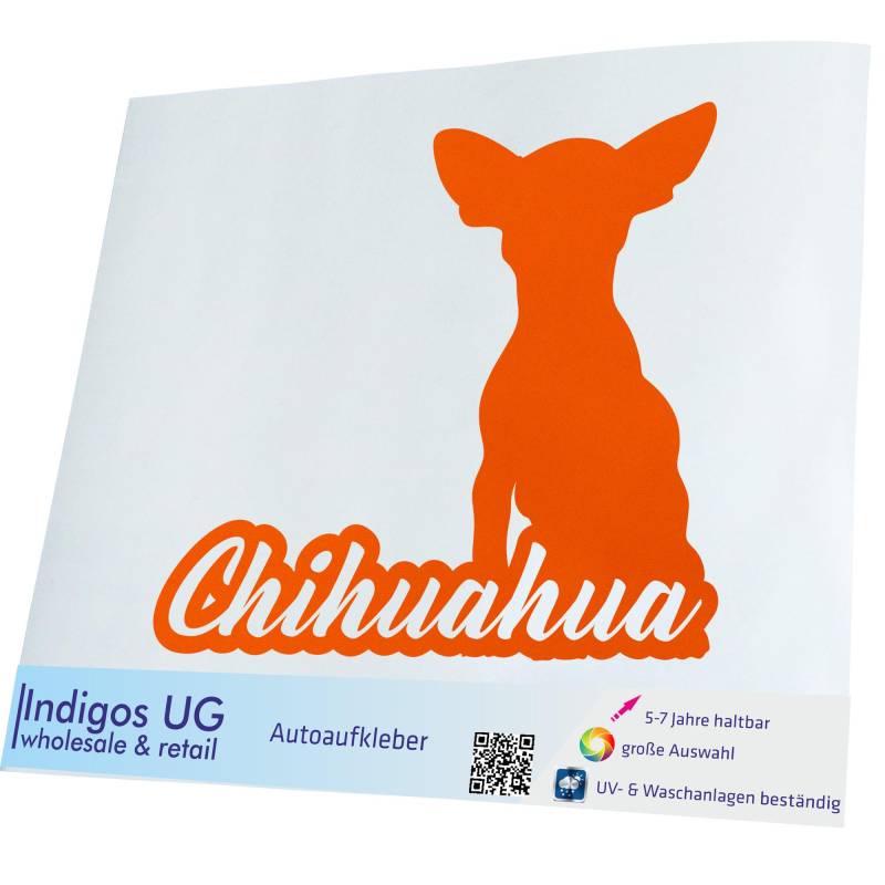 INDIGOS UG Auto Aufkleber Chihuahua mit Name Techichi - 200x181mm orange - Selbstklebender Sticker für Auto, Fenster, Bus oder LKW - Tuning von INDIGOS UG