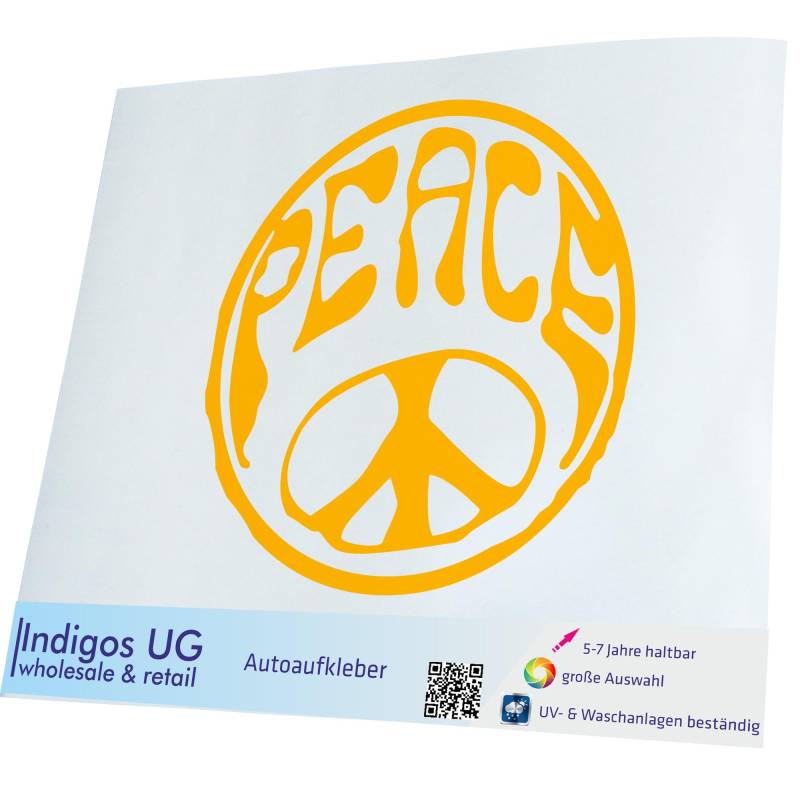 INDIGOS UG Auto Aufkleber Hippie Peace - gelb - 300x306 - konturgeschnittener Autoaufkleber ohne Hintergrund - Selbstklebender Sticker für Auto, Fenster, Bus oder LKW - UV-beständig & wetterfest von INDIGOS UG