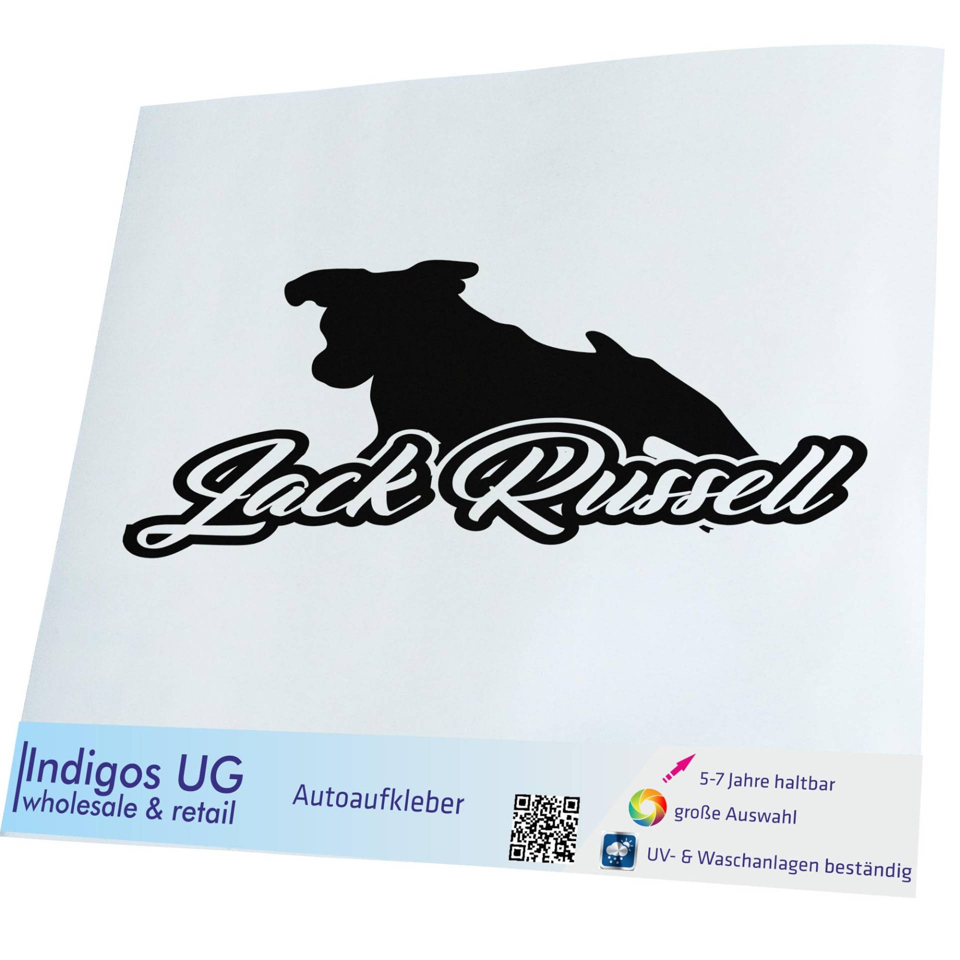 INDIGOS UG Aufkleber - Autoaufkleber - JDM - Die Cut - Jack Russell Terrier mit Name - 190x70mm schwarz - Heckscheibe - Heckscheibenaufkleber - Sticker Tuning Boot Auto Laptop LKW von INDIGOS UG