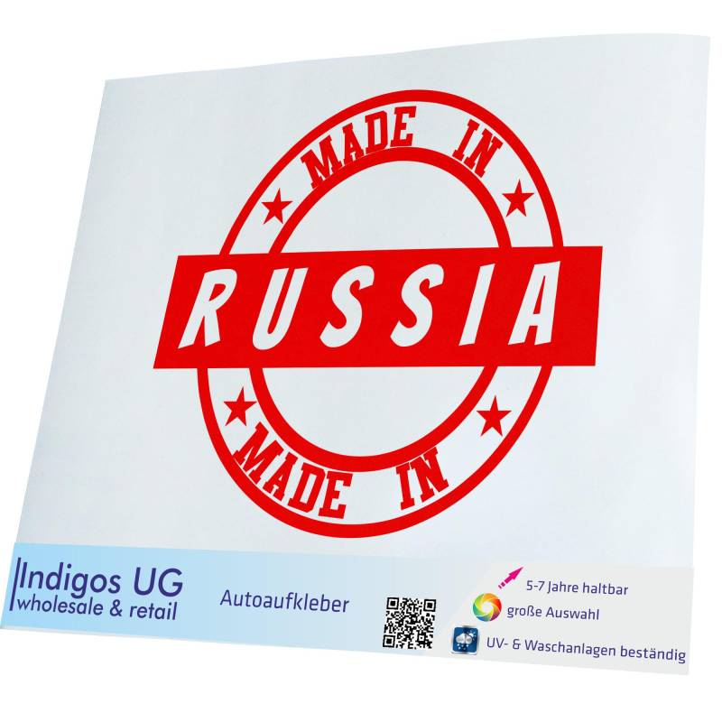 INDIGOS UG Auto Aufkleber Made in Russia - 300x272mm rot - Selbstklebender Sticker für Auto, Fenster, Bus oder LKW - UV-beständig & wetterfest - Tuning von INDIGOS UG