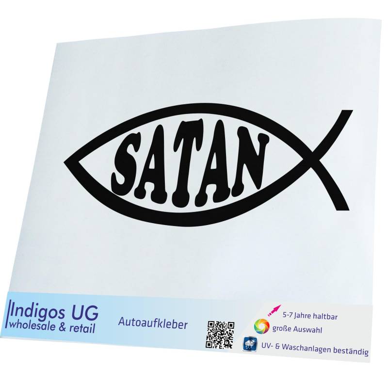 INDIGOS UG Auto Aufkleber Auto - 300x113 mm - Satan Fisch - schwarz - Selbstklebender Sticker für Auto, Fenster, Bus oder LKW von INDIGOS UG