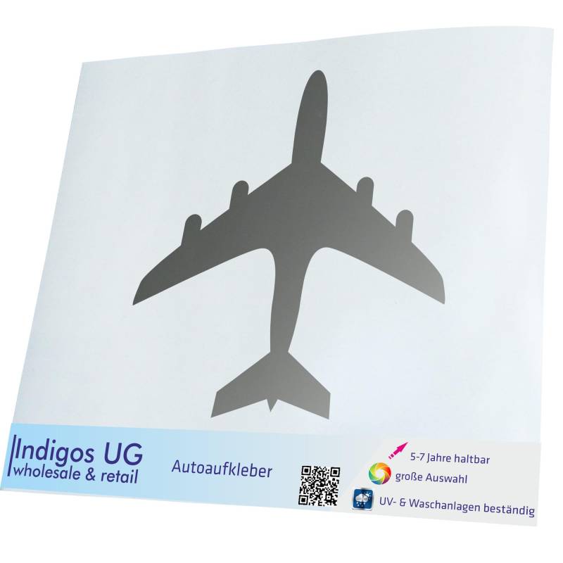 INDIGOS UG Auto Aufkleber Auto - 300x300 mm - Flugzeug - Silber - Selbstklebender Sticker für Auto, Fenster, Bus oder LKW - UV-beständig & wetterfest von INDIGOS UG