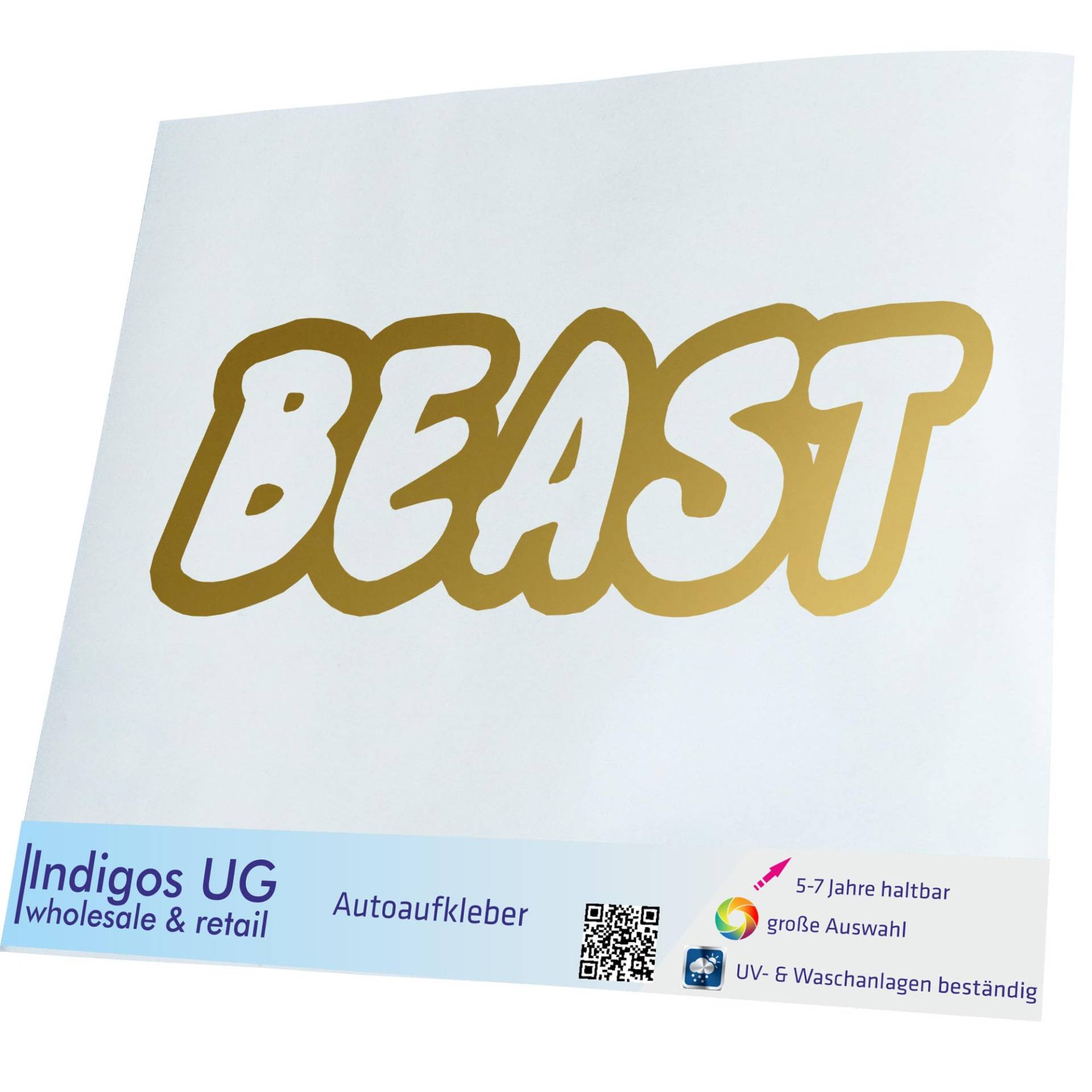 INDIGOS UG Auto Aufkleber Auto - 400x133 mm - Beast - Gold - konturgeschnittener Autoaufkleber ohne Hintergrund - Selbstklebender Sticker für Auto, Fenster, Bus oder LKW - UV-beständig & wetterfest INDIGOS UG Auto Aufkleber Auto - 400x133 mm - Beast - Gold - konturgeschnittener Autoaufkleber ohne Hintergrund - Selbstklebender Sticker für Auto, Fenster, Bus oder LKW - UV-beständig & wetterfest von INDIGOS UG
