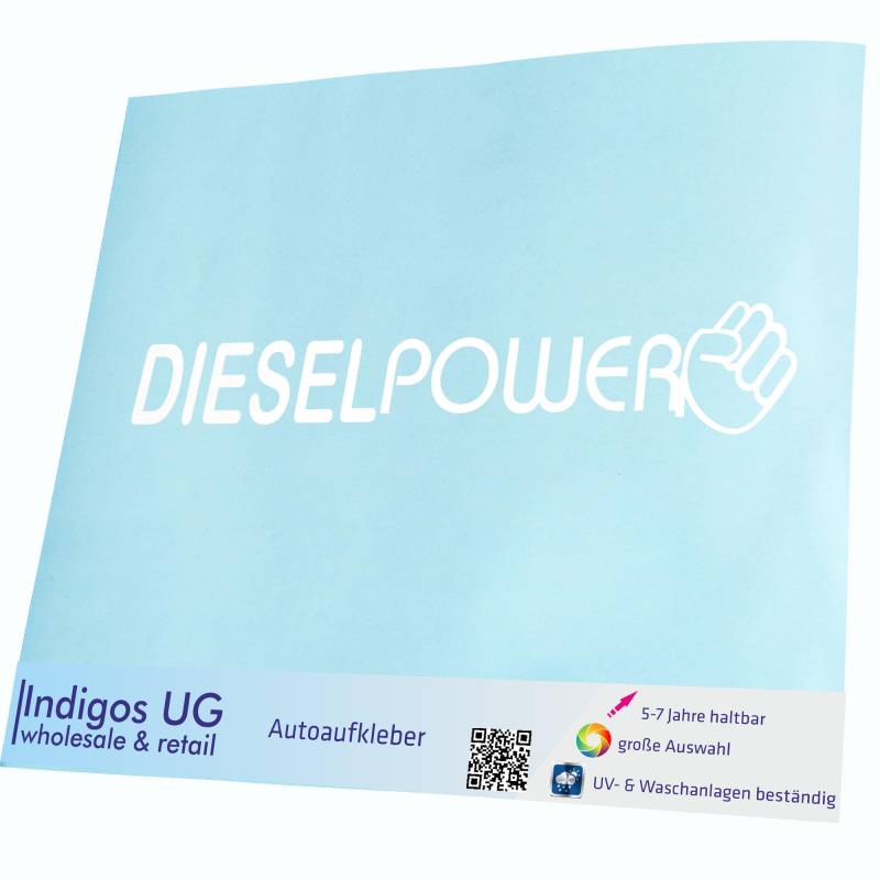 INDIGOS UG Auto Aufkleber Auto - 400x76 mm - Diesel Power - weiß - Selbstklebender Sticker für Auto, Fenster, Bus oder LKW - UV-beständig & wetterfest von INDIGOS UG